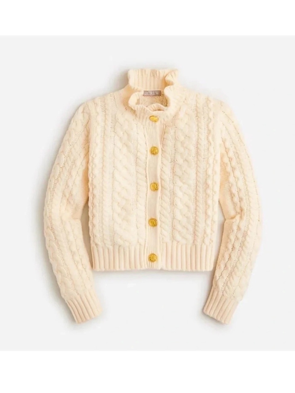 NEW J.Crew Cable Knit Ruffleneck Cardigan Sweater Cream sz XS